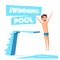 Swimming pool with a diving board. Cartoon Vector illustration.