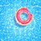 Swimming pool with floating ring, caustic ripple and sunlight glare effect. Aquatic surface with waves background