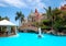 Swimming pool with fountain at luxury hotel