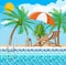 Swimming pool and lounger, palm tree
