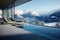 Swimming pool overlooking snow-capped mountains