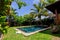 Swimming pool and palm trees in the backyard