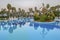 Swimming pool, palm trees, park recreation area