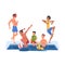 Swimming Pool Party, Happy Guys Having Fun Outdoors Enjoying Summer Vacation Cartoon Style Vector Illustration Isolated