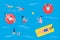 Swimming Pool and People Set Vector Illustration