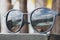 Swimming pool reflected in sunglasses in a tropical setting
