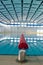 Swimming pool in the sport club with decoration ceiling