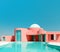 Swimming pool on sunny day. Summer minimalist architecture background. Created with generative Ai