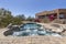 Swimming pool with terraced patio