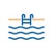 Swimming pool thin line icon with stairs ladder and water.