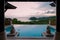 swimming pool during vacation at the tropical islands Infinity pool during sunset