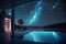 swimming pool with a view of the night sky, stars twinkling above