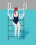 Swimming pool woman in swimsuit on ladder summer activity