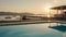 swimming pool and wooden pier in the ocean during sunset in Samaesan Thailand