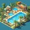 Swimming Pools inviting pools with swimmers sunbathers Enjoyment of aquatic activity 3D isometric Ai