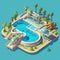 Swimming Pools inviting pools with swimmers sunbathers Enjoyment of aquatic activity 3D isometric Ai