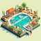 Swimming Pools inviting pools with swimmers sunbathers Enjoyment of aquatic activity 3D isometric Ai