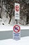Swimming is prohibited on a snowy beach. Humor signs