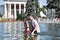 Swimming in Public Fountain