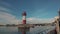 Swimming on a ship at the lighthouse. Beautiful view of the lighthouse.