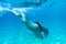 Swimming underwater in mediterranean sea on Sardegna island, Italy