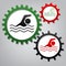 Swimming water sport sign. Vector. Three connected gears with icons at grayish background.. Illustration.
