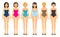 Swimsuit in different colors, set of young girls wearing underwear swimsuit, various hairtyles, bathing suits