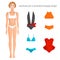 Swimsuit for the female figure inverted triangle. Vector illustration. Fashion Guide