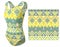 Swimsuit with ornament, seamless pattern