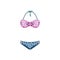 Swimsuit. Separate swimsuit, pink and blue colors. A beach accessory. Women s clothing for swimming and sports. Vector