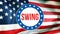 Swing election on a USA background, 3D rendering. United States of America flag waving in the wind. Voting, Freedom Democracy,