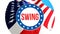 Swing election on a USA background, 3D rendering. United States of America flag waving in the wind. Voting, Freedom Democracy,