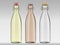 Swing top empty clear glass bottles, realistic vector illustration. Transparent swingtop bottle with stopper, mock-up. Color set