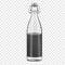 Swing top empty glass bottle with blank black label on transparent background, vector mockup. Clear swingtop bottle with stopper