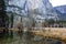 Swinging Bridge view of beach like portions of slowed down and shallow Merced river