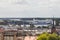 Swinoujscie, West Pomeranian - Poland - July 10, 2022: View from tower on sea, passengers and cars ferry in port and residential