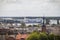 Swinoujscie, West Pomeranian - Poland - July 10, 2022: View from tower on sea, passengers ferry in port and residential areas in