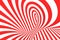 Swirl optical 3D illusion raster illustration. Contrast red and white spiral stripes. Geometric torus image with lines, loops.