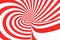 Swirl optical 3D illusion raster illustration. Contrast red and white spiral stripes. Geometric torus image with lines, loops.