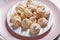 Swirled meringue cookies with caramelized walnuts of egg whites whipped with sugar