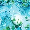 Swirling blue background with water drops and tree leaves (tiled)