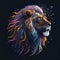 swirling colors with bubbles and droplets forming the image of a lion
