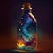 Swirling dust starry of galaxy in the glass bottle with capping in cyberpunk.