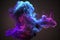 Swirling neon blue and purple multicolored smoke puff cloud design element isolated on black background - ai