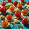 Swirling pasta twists with cherry tomatoes, dynamic food photography