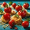 Swirling pasta twists with cherry tomatoes, dynamic food photography