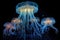 swirling patterns of illuminated jellyfish in motion