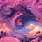 Swirling pink clouds in a romanticized landscape (tiled)