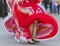 Swirling red Mexican dance dress costume