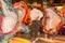 Swirling skirts of a dance group performing in the square in Mazatlan Mexico